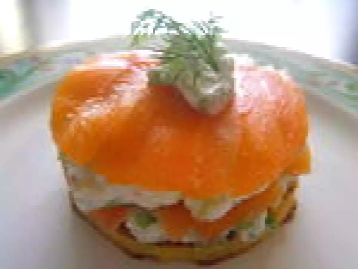 Mille feuilles de saumon et ricotta au concombre
