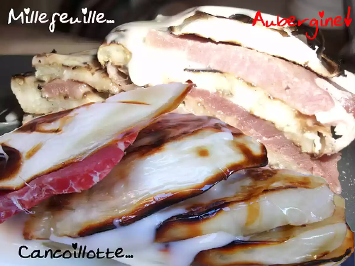 Millefeuille Cancoillotte, Aubergine et Jambon de Sanglier.
