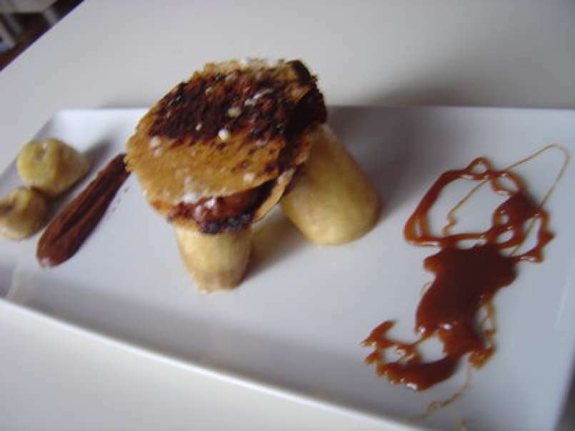 Millefeuille croustillant de banane et chocolat, sauce caramel a la fleur de sel, photo 4