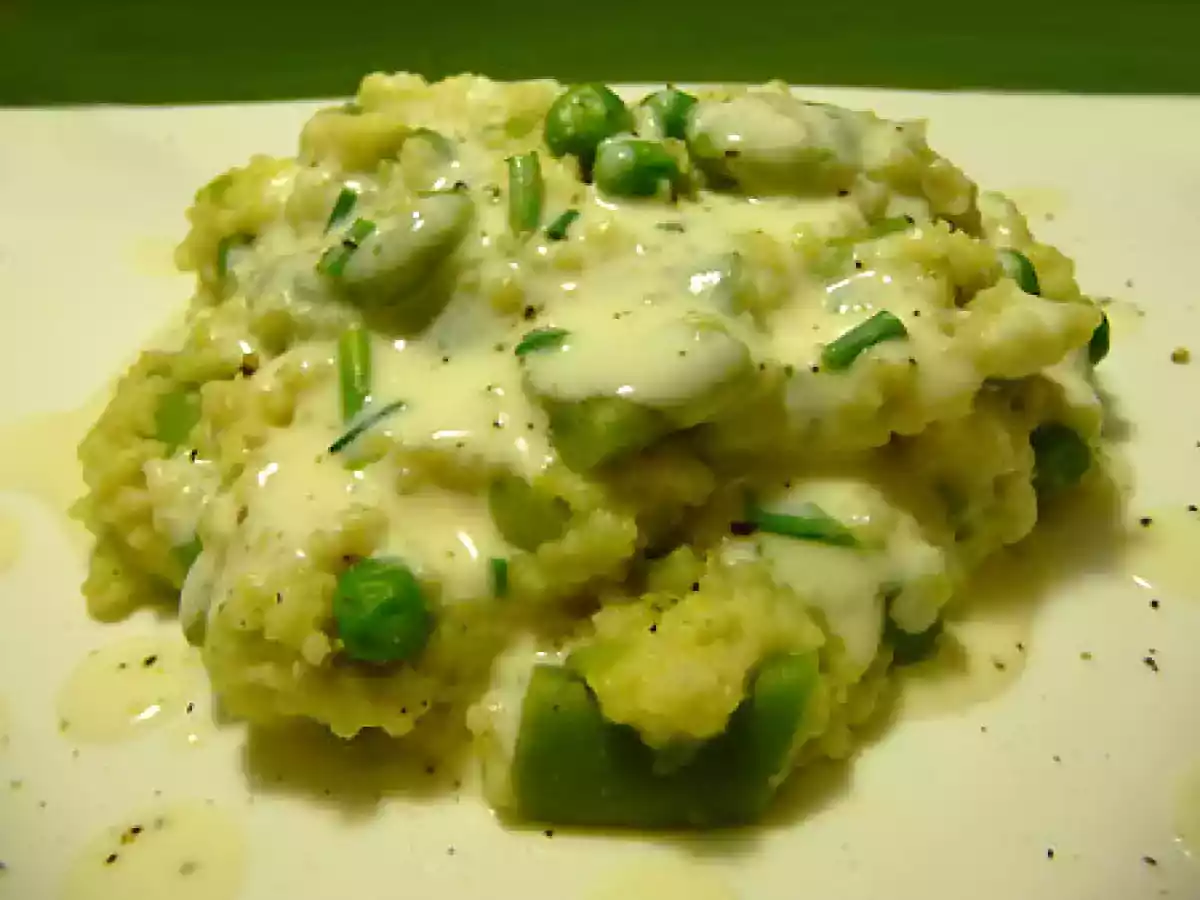 Millet aux fèves, haricots plats et petits pois