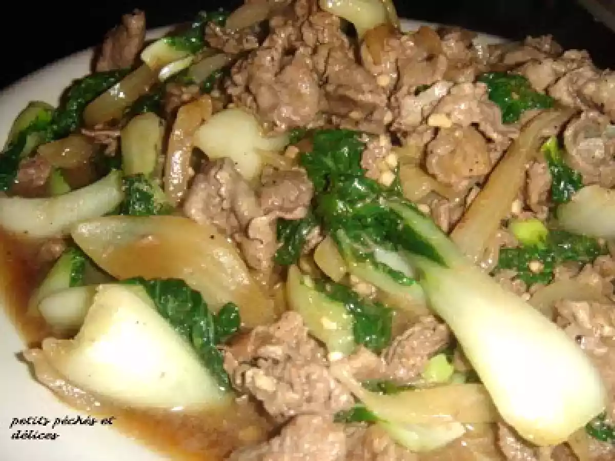 Mini bok choy et boeuf sauté, sauce aux huîtres