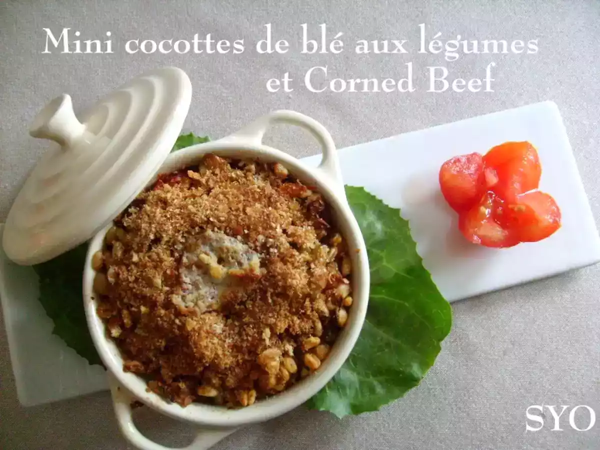Mini-cocottes de blé aux petits légumes et inclusion de Corned Beef