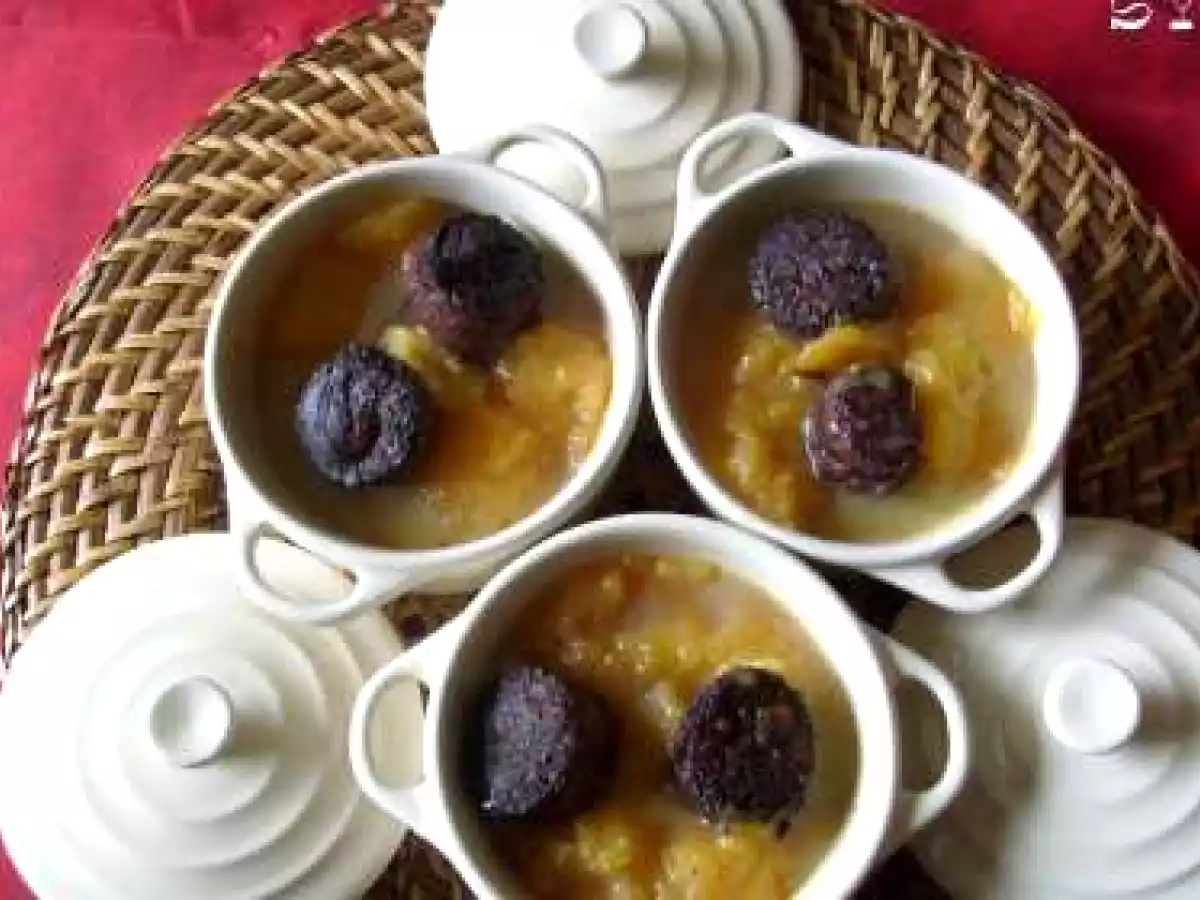 Mini- cocottes de boudin noir et melon miellé, sur lit de patate - photo 2