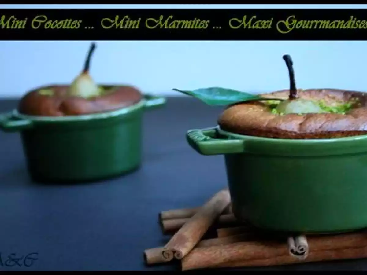 Mini cocottes de poire pochees epicee, sur lit d'amande et pistache ... - photo 2