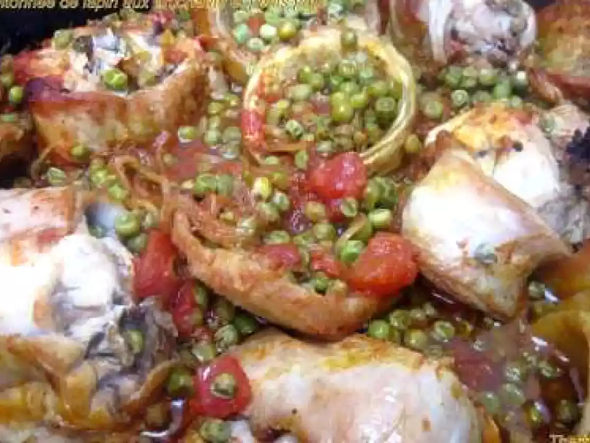 Mitonnée de lapin aux artichauts et petits pois