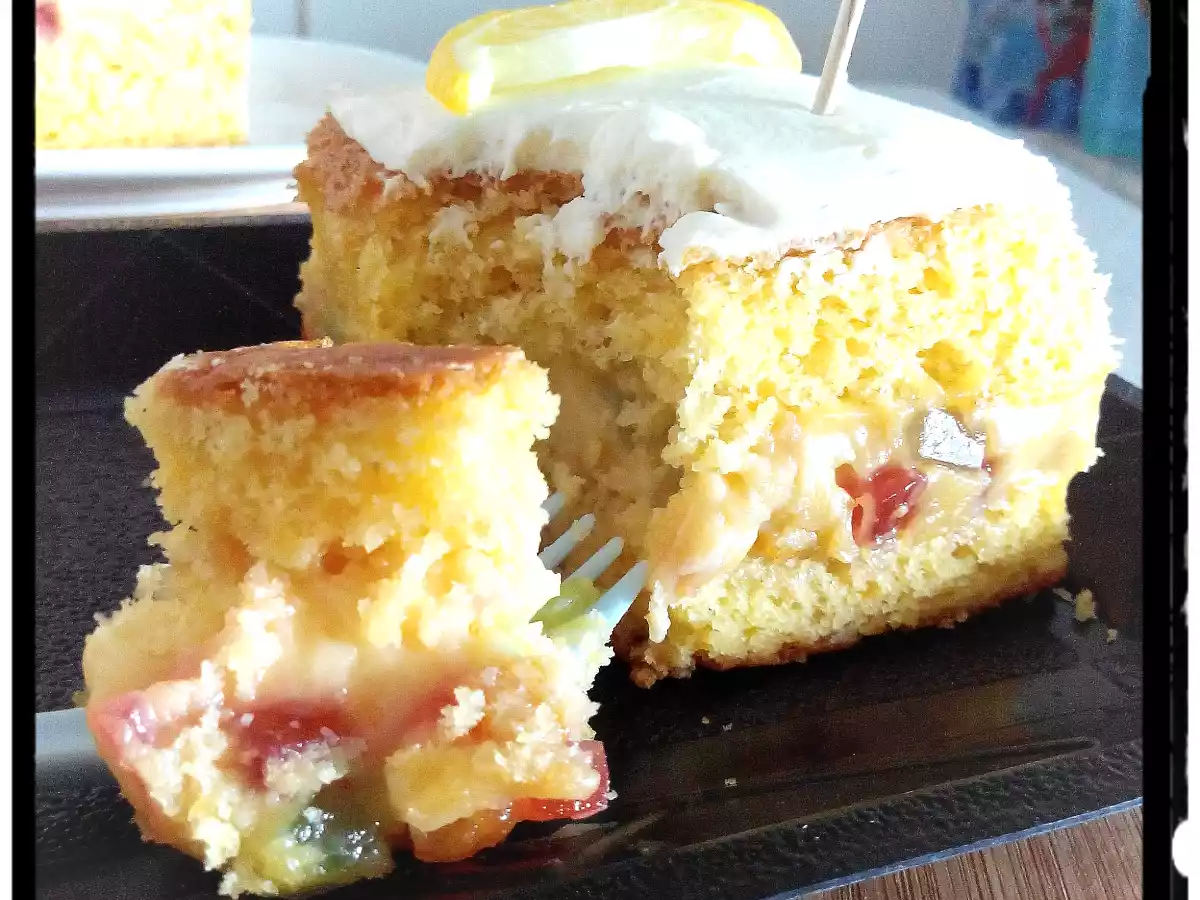 Moelleux au citron à la crème aux fruits confits