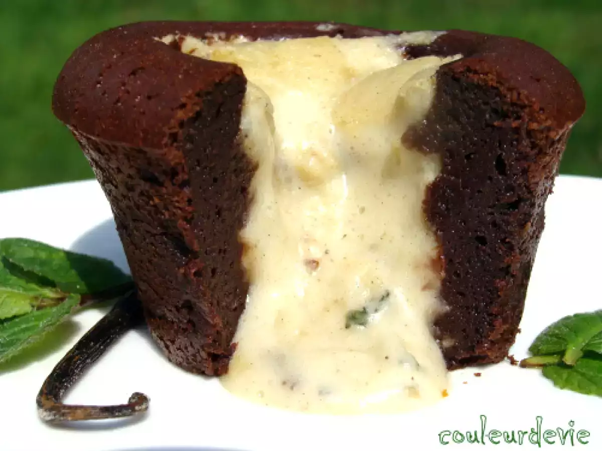 Moelleux chocolat noir-menthe, coeur coulant vanille-menthe - photo 2