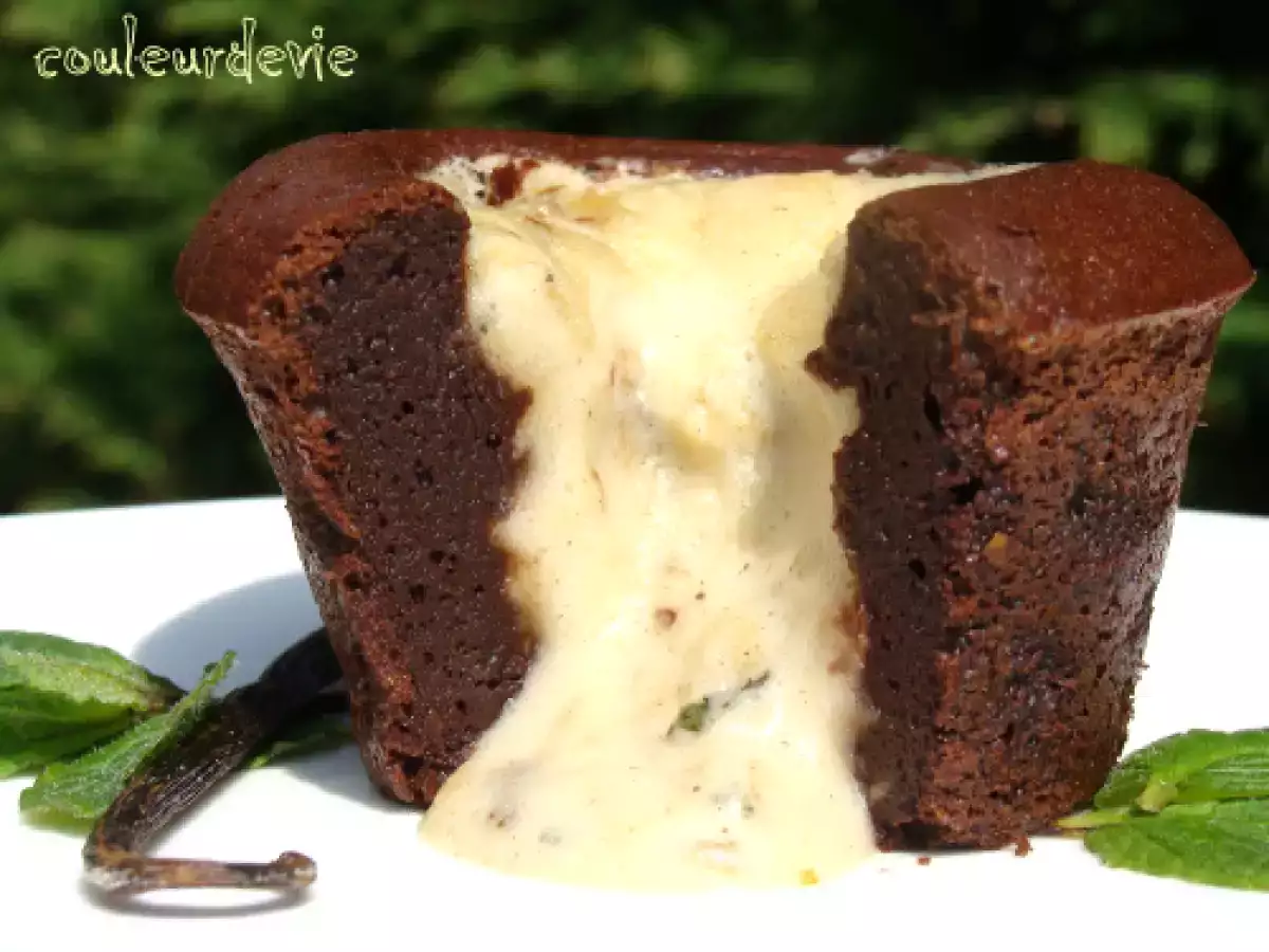 Moelleux chocolat noir-menthe, coeur coulant vanille-menthe - photo 3