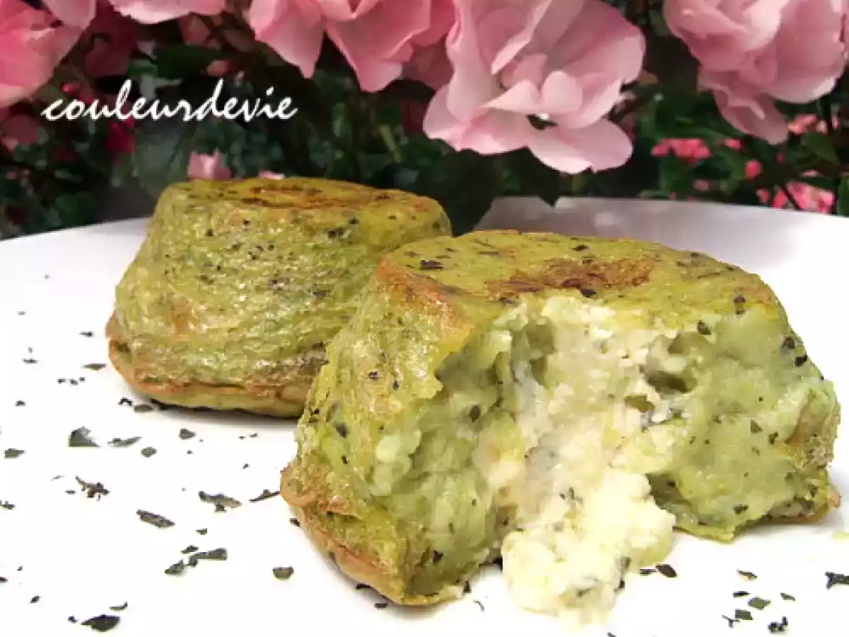 Moelleux courgette-basilic au coeur de fromage fondu