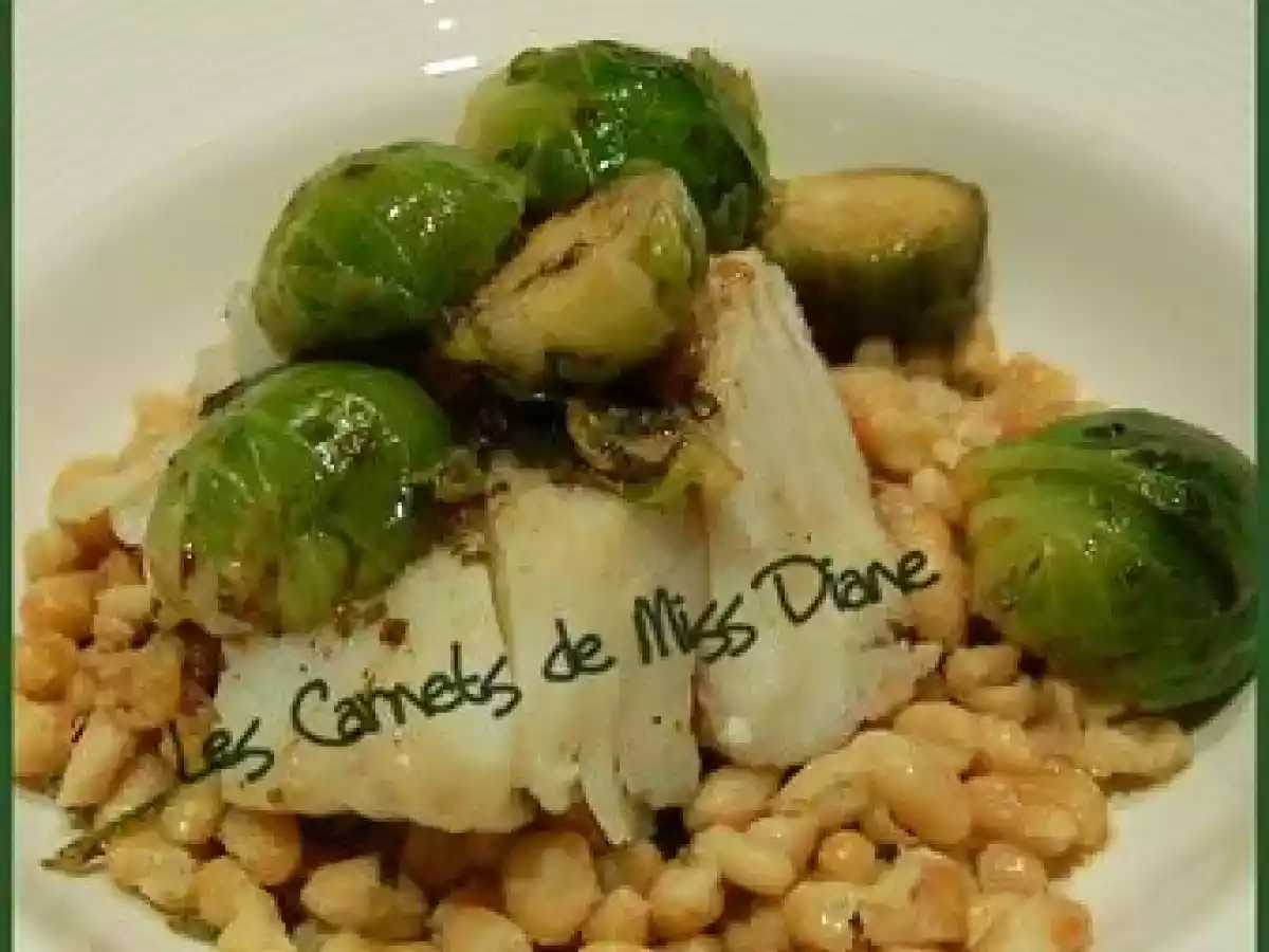 Morue fraîche ou cabillaud, haricots blancs et vinaigrette tiède aux choux de Bruxelles