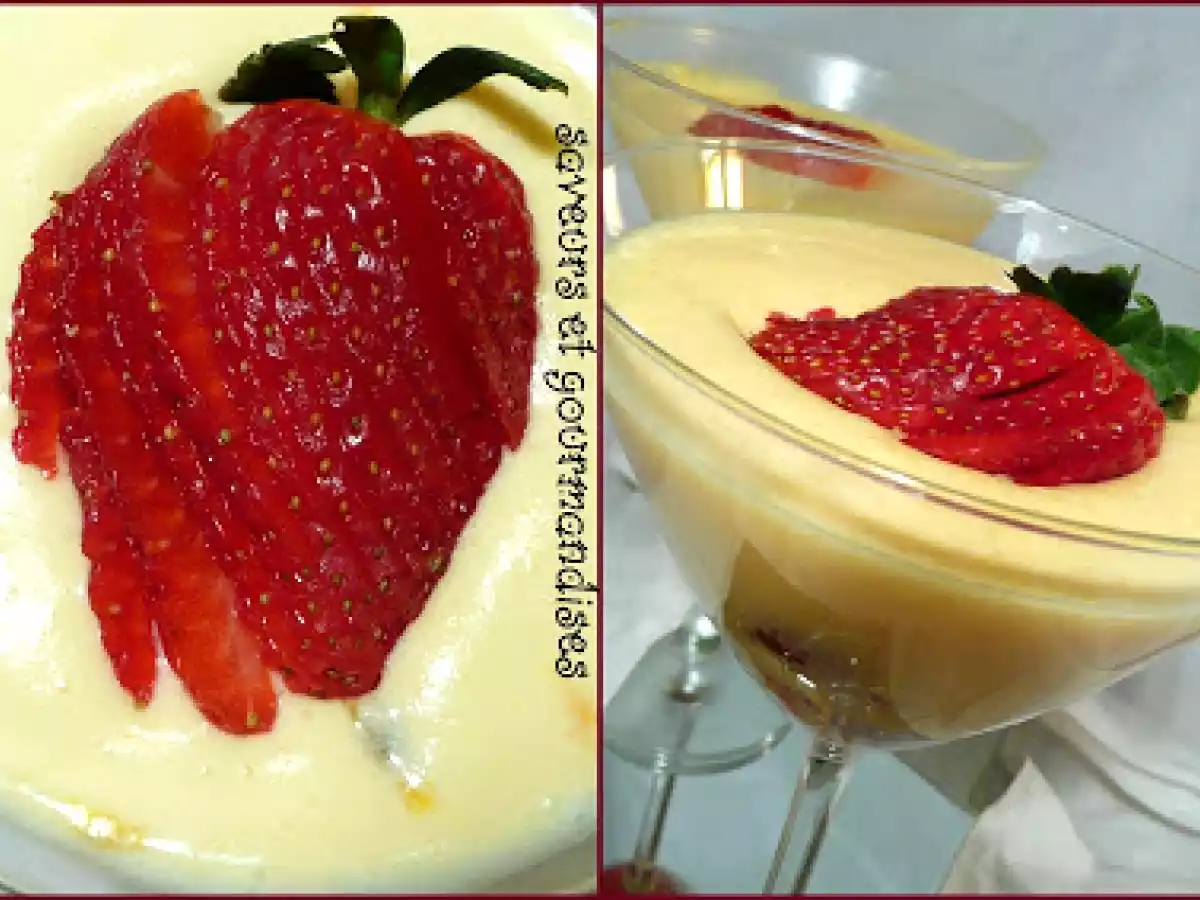 Mousse au chocolat blanc et fruits de la passion.