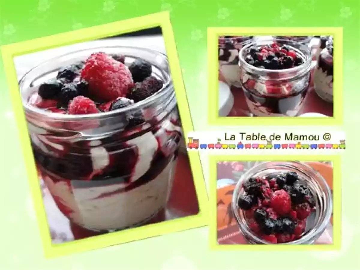 Mousse au fromage blanc, confiture et fruits rouges