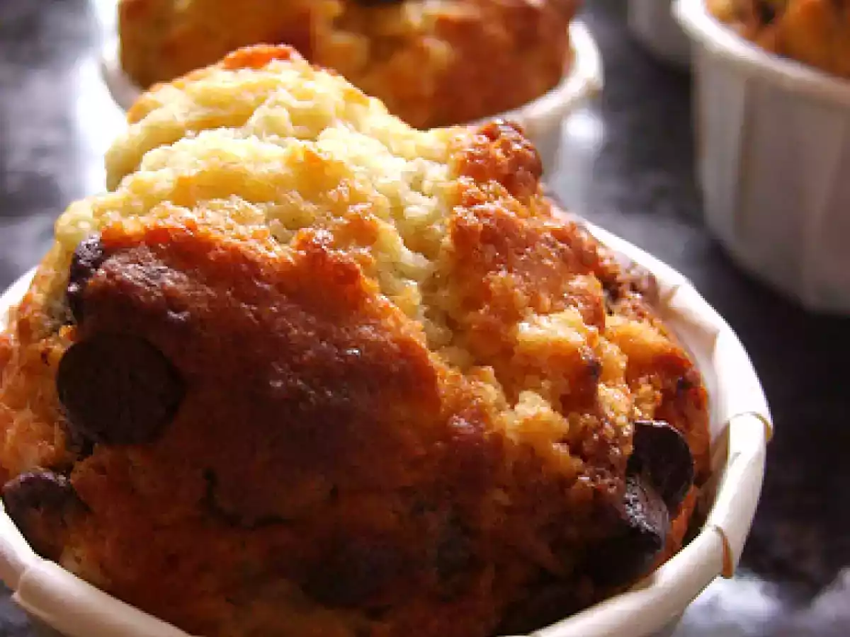 Muffins aux Bananes trop mûres et aux Pépites de Chocolat.
