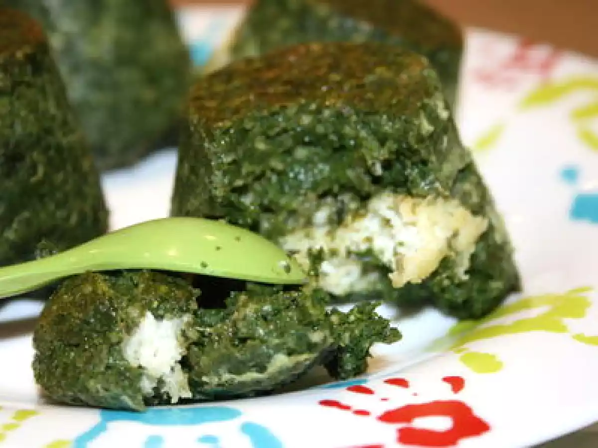 Muffins aux épinards et au son d'avoine, coeur fromage frais