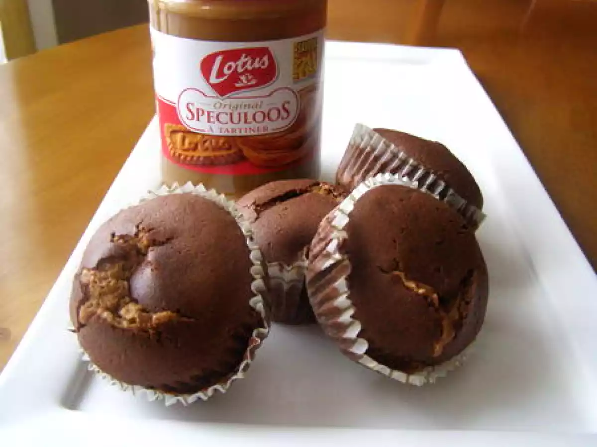 Muffins chocolat, coeur de crème de spéculoos