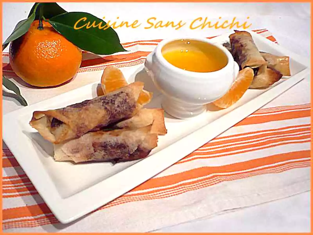 Nems chocolat, clémentines et sa sauce orange, Grand-Marnier.