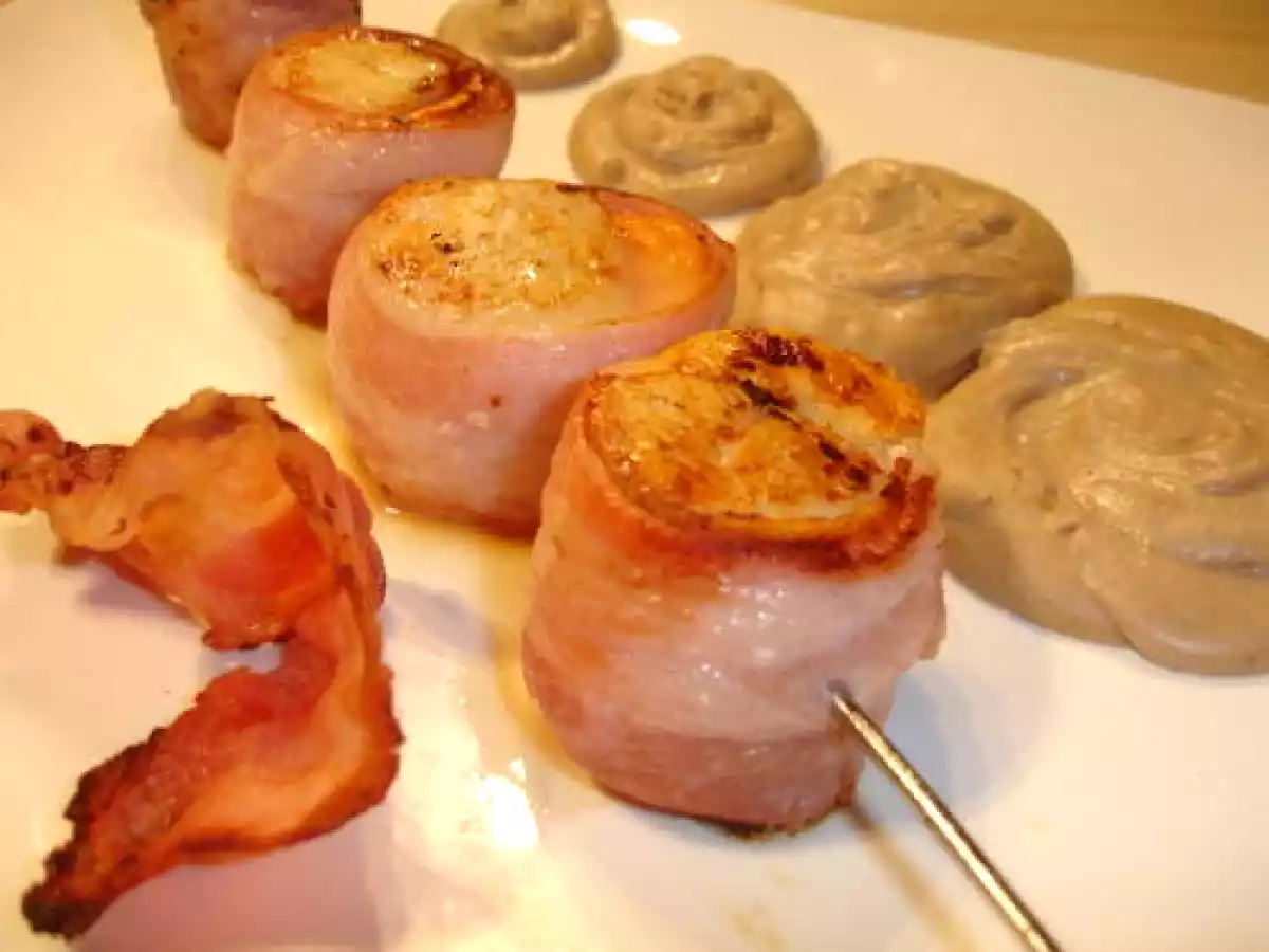 NOIX DE SAINT JACQUES AU LARD, PUREE DE CHATAIGNES