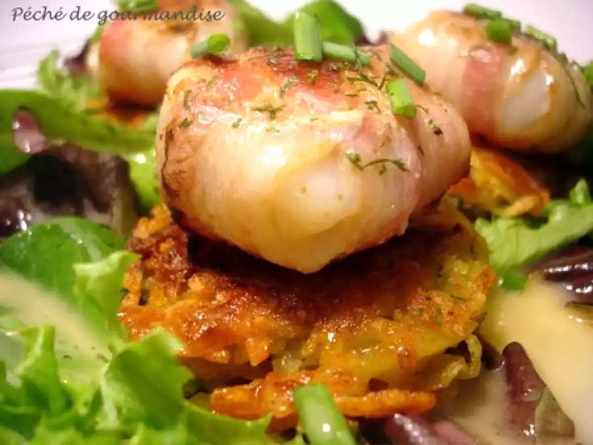 Noix de Saint-Jacques en robe de lard sur galettes croustillantes - photo 2