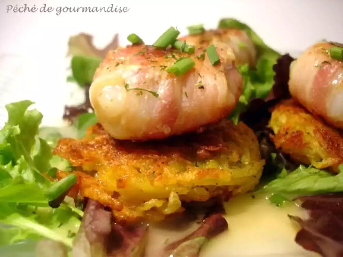 Noix de Saint-Jacques en robe de lard sur galettes croustillantes - photo 4