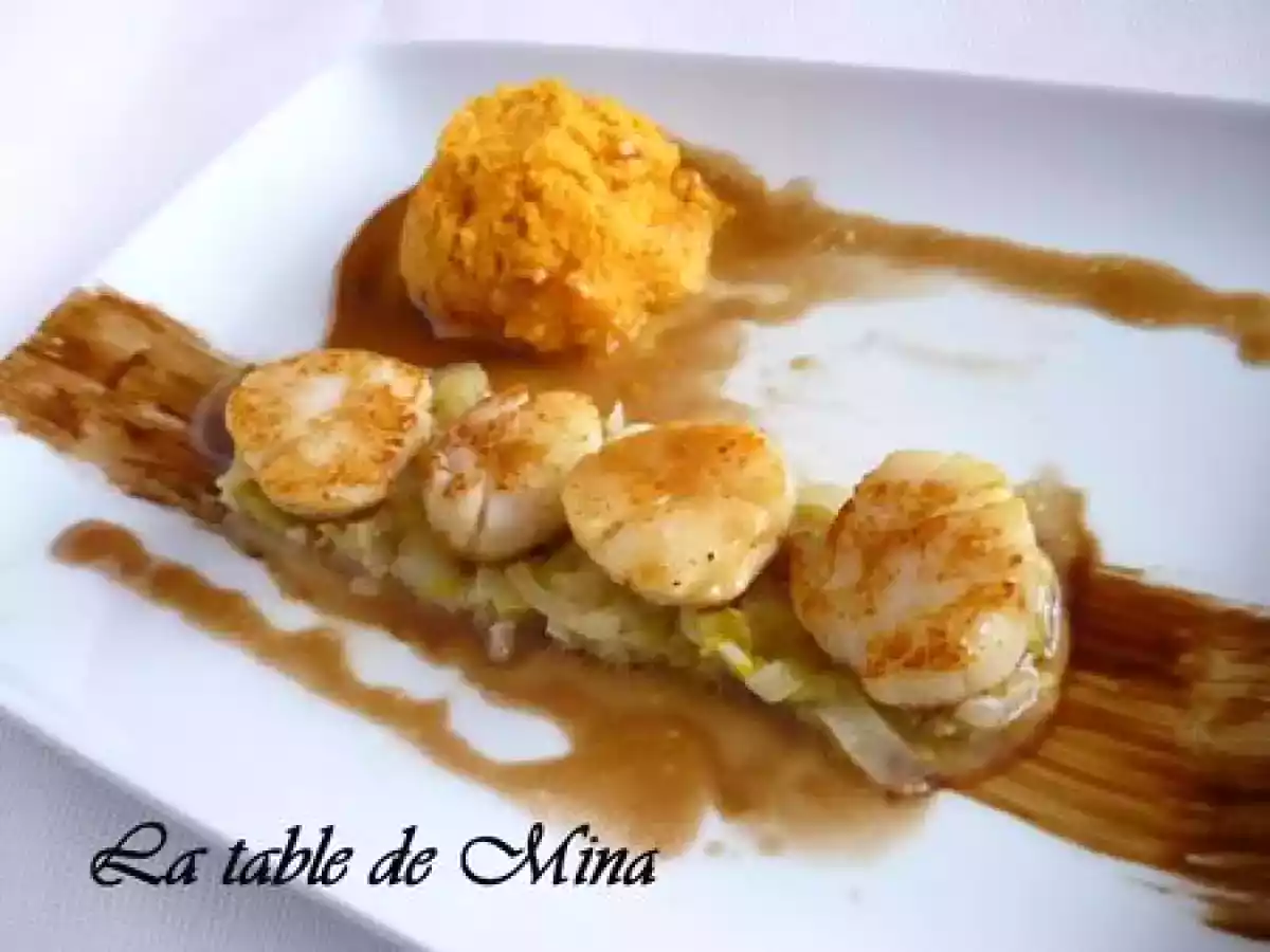 Noix de ST-Jacques à l'aigre-doux et flan de patates douces