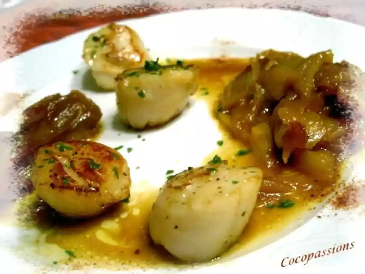 Noix de St Jacques aux endives confites à l' orange et à la coriandre - photo 2