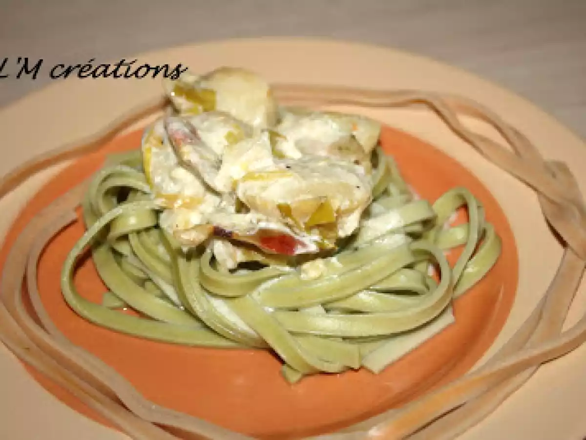 Noix de St jacques flambées aux Tagliatelles