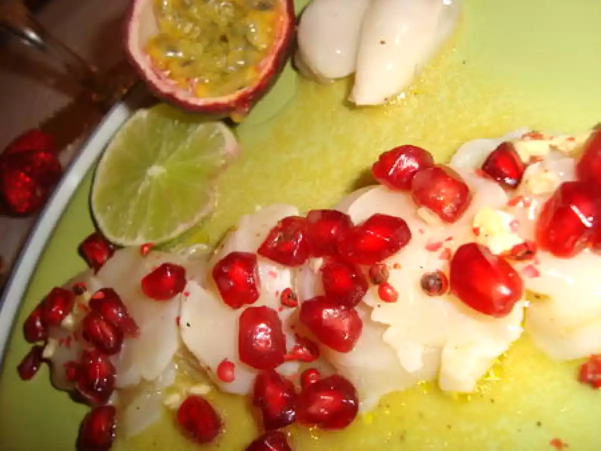 ¤¤¤ Notre entrée de Noël : Carpaccio de St Jacques aux fruits exotiques