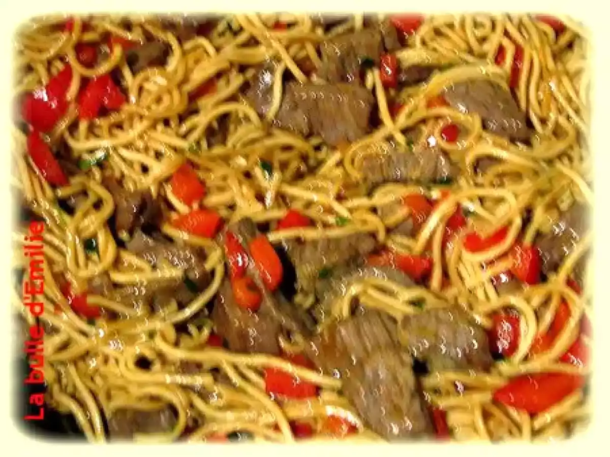Nouilles sautées au boeuf et aux poivrons... Un peu de saveur asiatique pour changer !