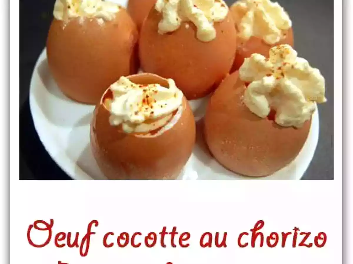 Oeuf cocotte au chorizo, espuma de tomates