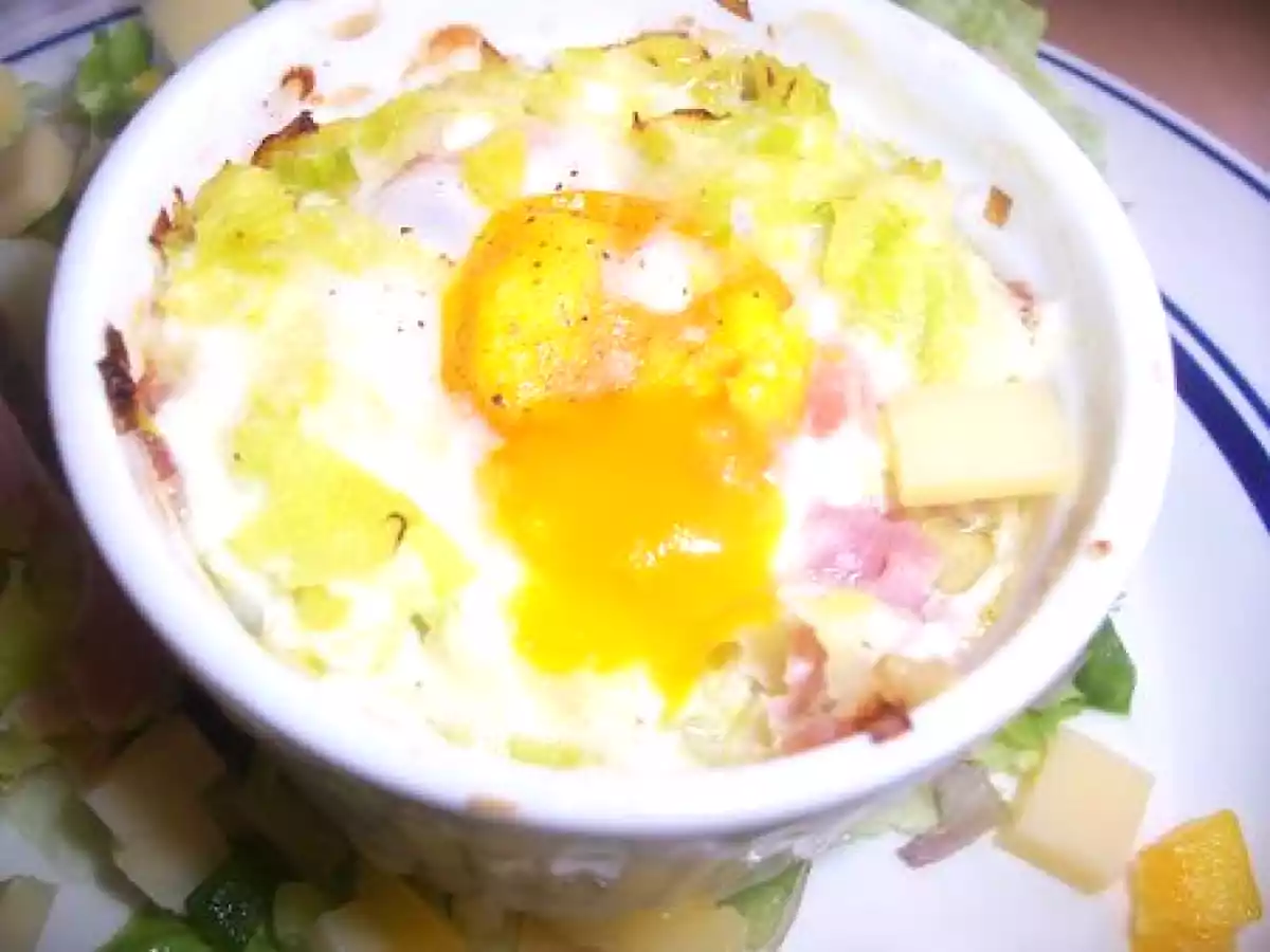 Oeuf cocotte au poireau et au comté