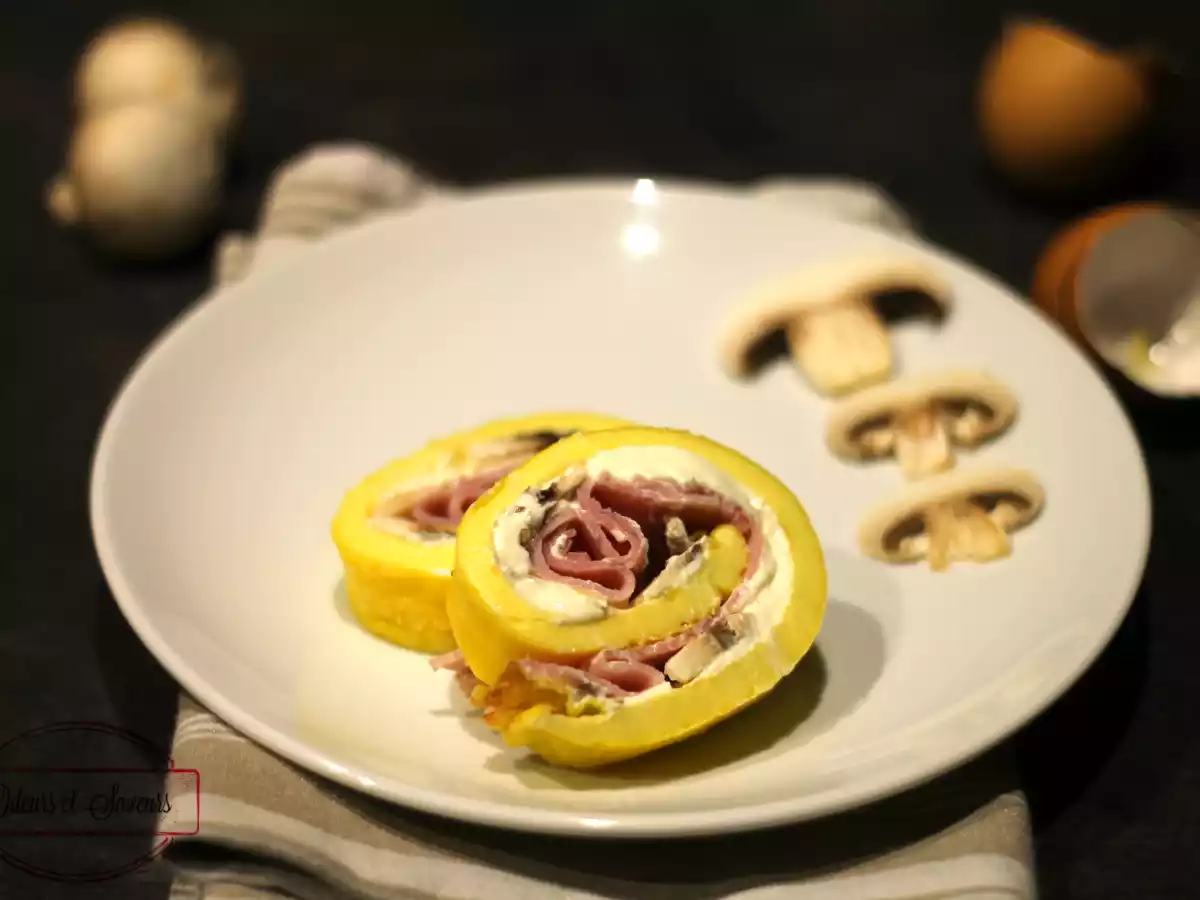 Omelette roulée fromage frais, jambon et champignons - photo 2