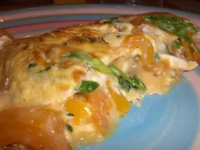 Omelette ultra moelleuse aux poivrons jaunes/chèvre/roquette, photo 2