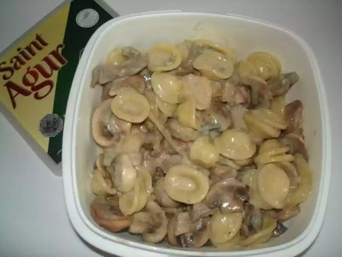 Oriechette au boeuf et aux champignons, sauce roquefort