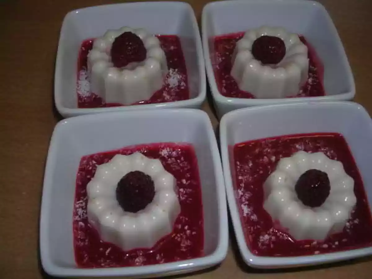 Panacotta au lait de coco et coulis de framboises