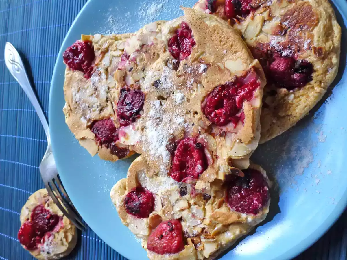 Pancakes framboises amandes au petit épeautre