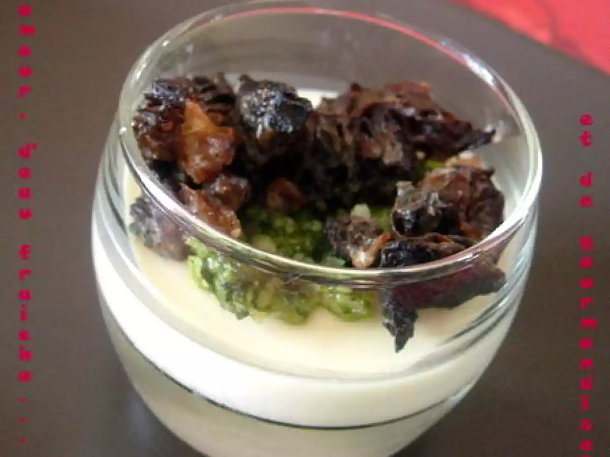 Panna cotta parmesan, pesto & morilles