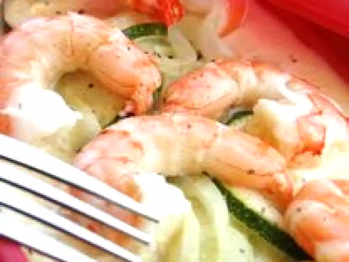 Papillote aux gambas et courgettes et sa crème au curry sans gluten