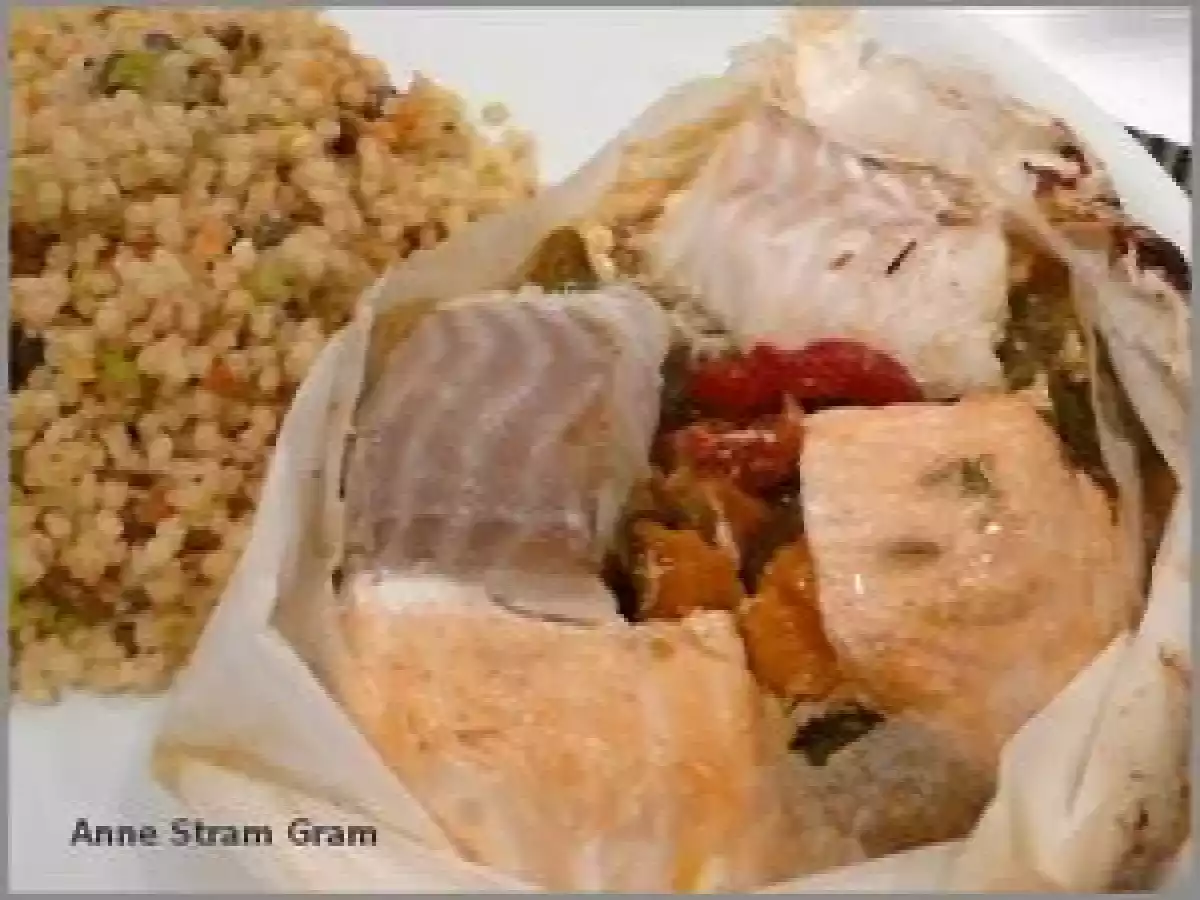 Papillote de poissons aux poivrons marinés à l'ail