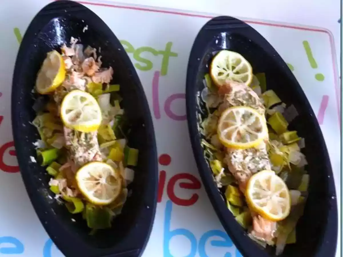 Papillotes en silicone : Pavé de saumon au poireaux