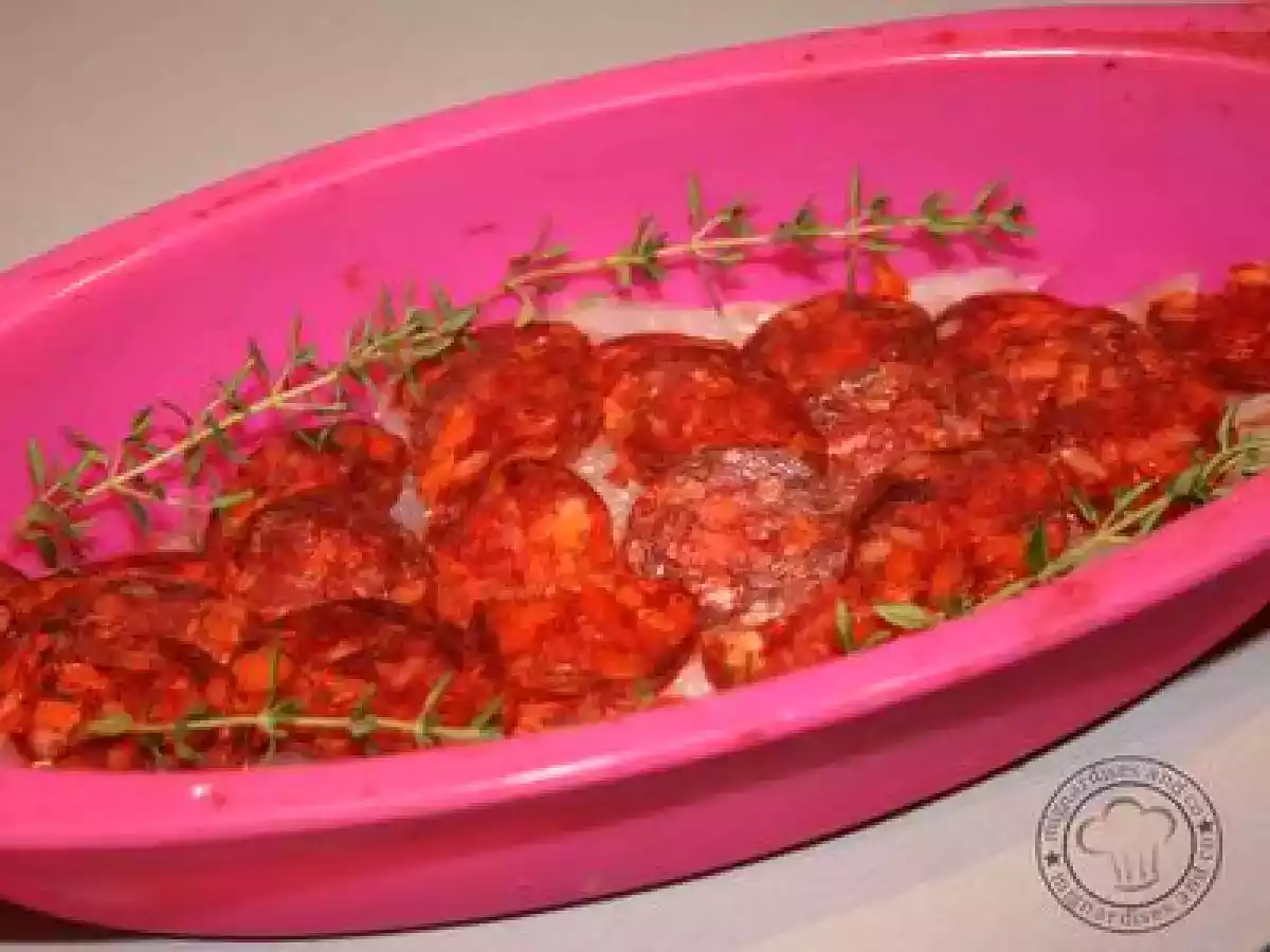 PAPILLOTTE DE CABILLAUD EN ECAILLE DE CHORIZO POMME DE TERRE NOUVELLES A L'AIL ET AU THYM - photo 2