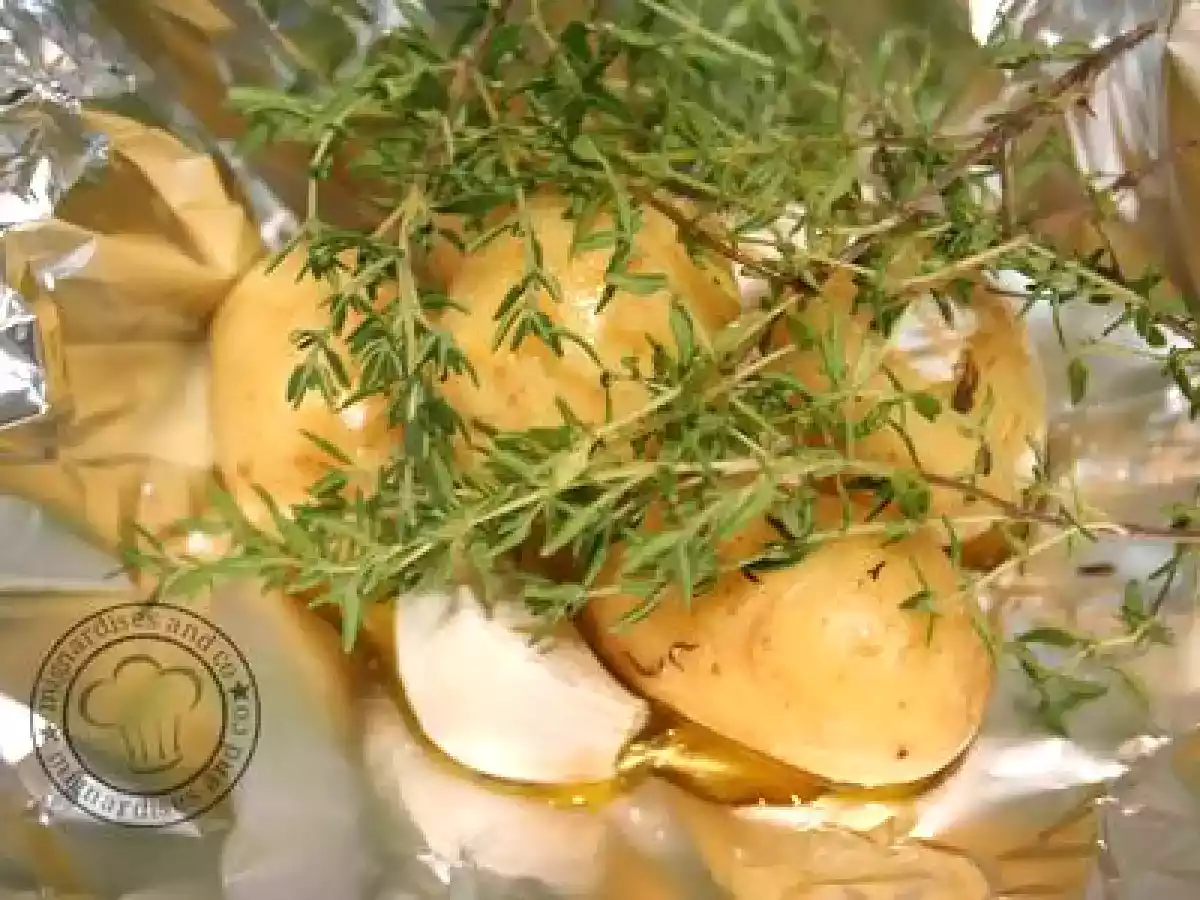 PAPILLOTTE DE CABILLAUD EN ECAILLE DE CHORIZO POMME DE TERRE NOUVELLES A L'AIL ET AU THYM - photo 3