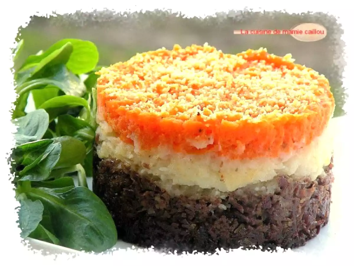 Parmentier de canard aux deux purées.