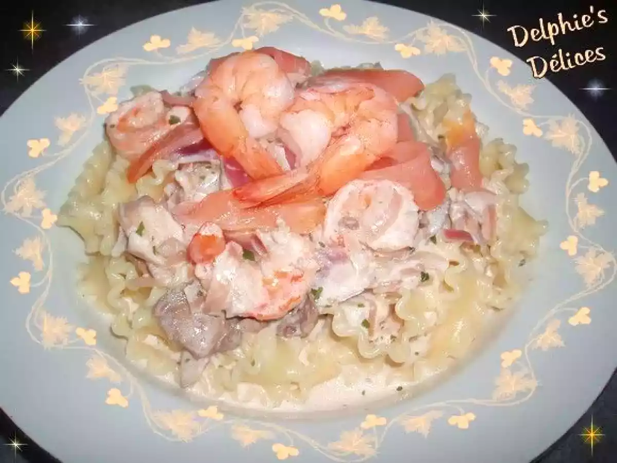 PATES AUX QUEUES DE GAMBAS ET SAUMON FUME