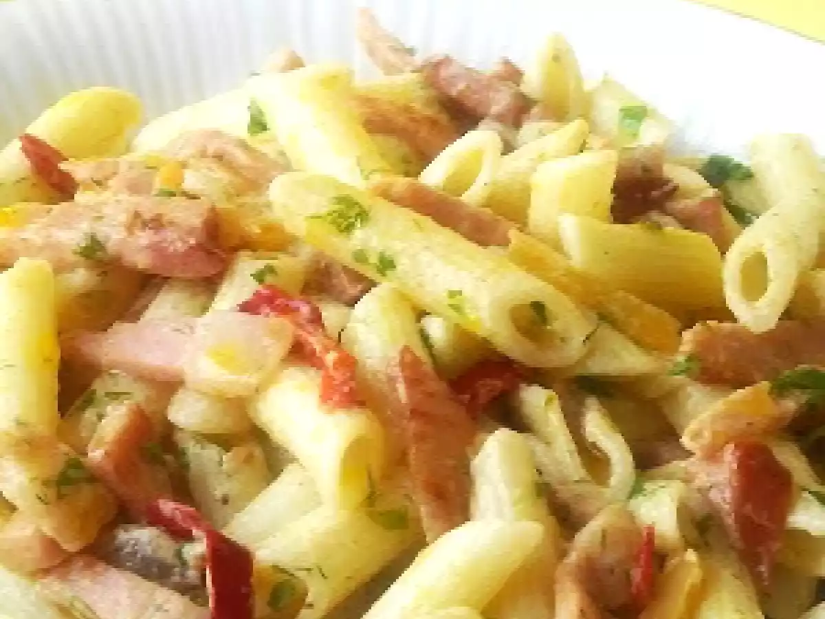 Pâtes pennes aux lardons