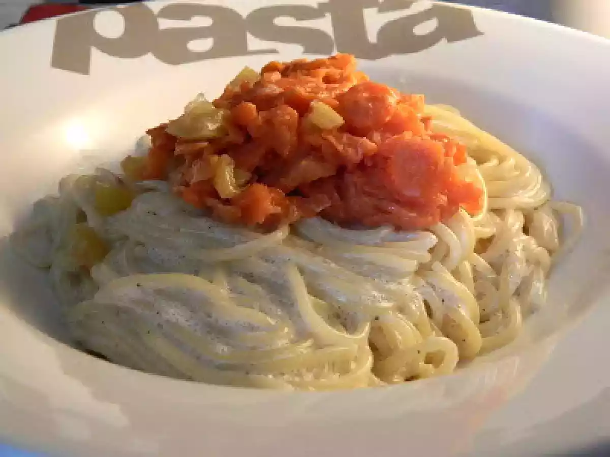Pâtes saumon fumé et citron confit.