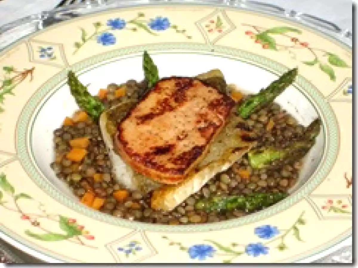 Pavé de Sandre Rossini, Lentilles du Puy et Asperges