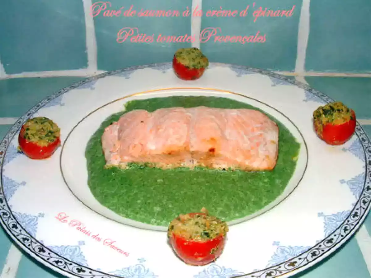 Pavé de saumon à la crème d'épinard, petites tomates Provençales - photo 2