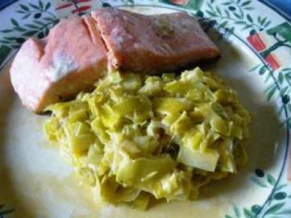 Recette de pavé de saumon et sa fondue de poireaux