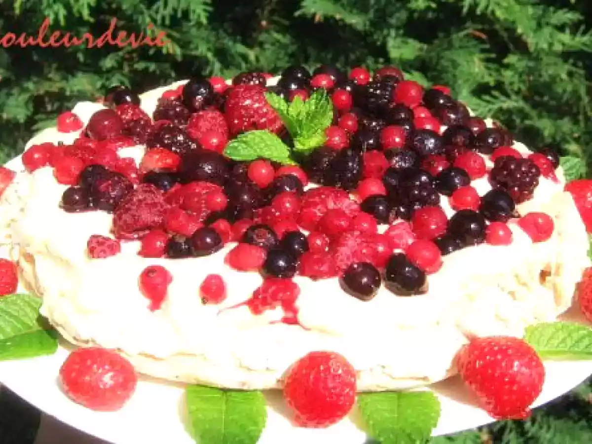Pavlova à la crème pâtissière vanillée et aux fruits rouges