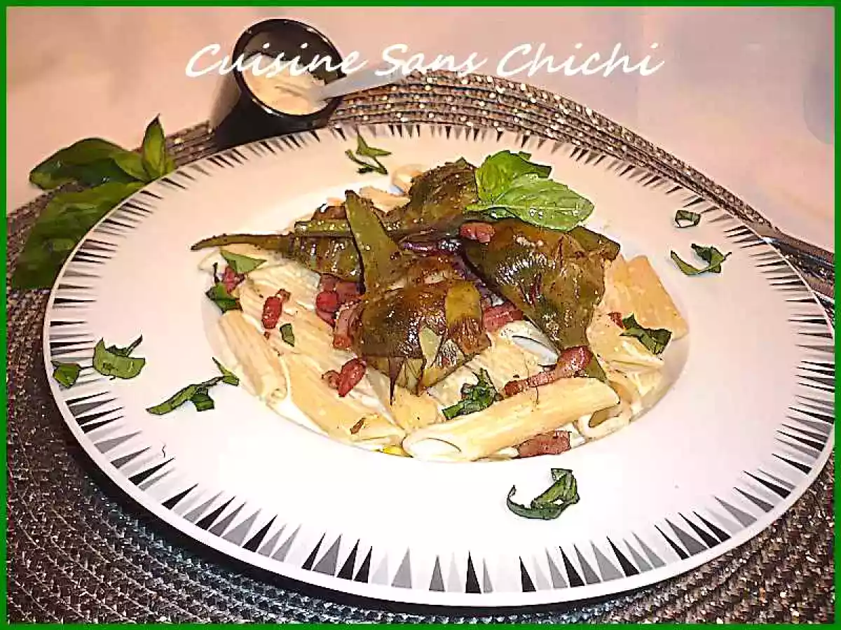 Penne aux artichauts poivrade et crème de parmesan